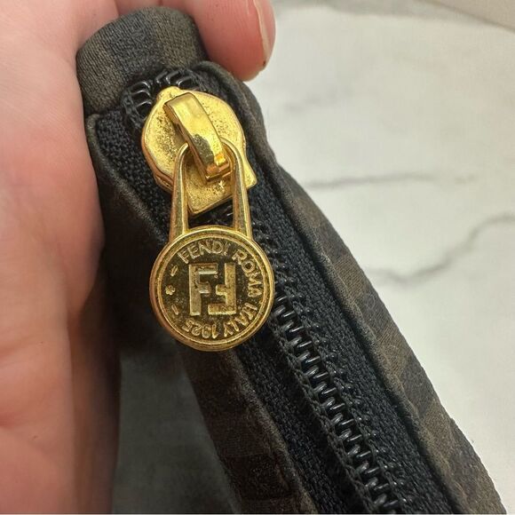 Fendi Dark Green & Brown Cloth Clutch Purse Bag One Size - Picture 5 of 16